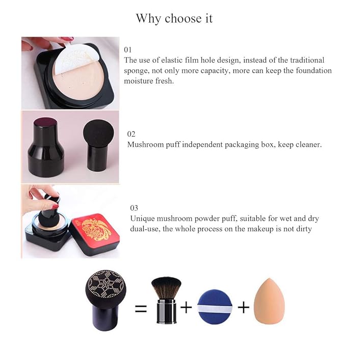 Mushroomhead Air Cushion CC Cream Flawless Foundation Natural BB Full Coverage Blemishes Long Lasting Waterproof,Multi-Function Beauty With Brush (-Velvo Beauty