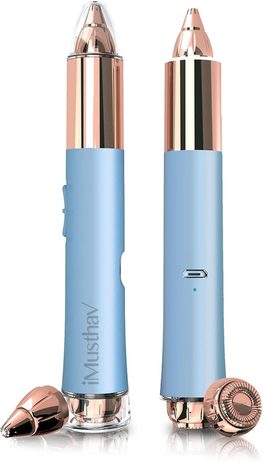 2 in 1 Flawless Eyebrow and Facial Hair Remover for Women Painless Electric Razor Epilator Trimmer Shaver with 18K Gold-Plated, USB Rechargeable, 360° LED for Eyebrow and Face Hair Removal-Velvo Beauty