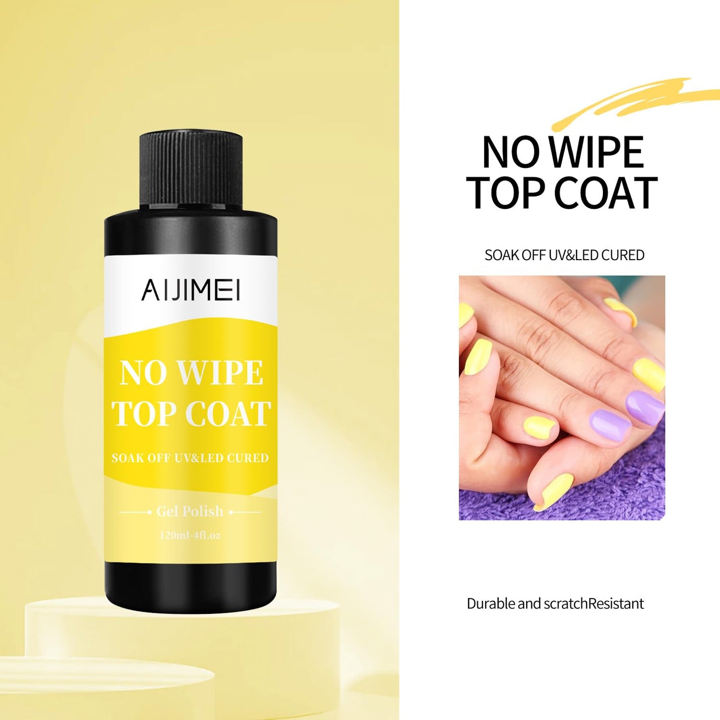 AIJIMEI 120ml Gel Polish No Wipe Top Coat Long Lasting Top Gel for Acrylic Nails,Top Coat for Home DIY and Nail Salon Non-Wipe TopCoat 4 Fl Oz-Velvo Beauty