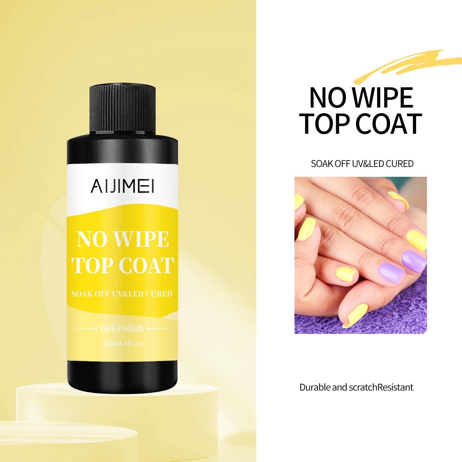 AIJIMEI 120ml Gel Polish No Wipe Top Coat Long Lasting Top Gel for Acrylic Nails,Top Coat for Home DIY and Nail Salon Non-Wipe TopCoat 4 Fl Oz-Velvo Beauty