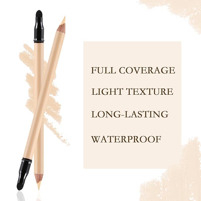 2pcs Concealer Pencil with Sponge,Full Coverage,Waterproof Under Eye Concealer Stick for Dark Circles,Blemishes,Aging Spots,Acne,Freckles-Velvo Beauty