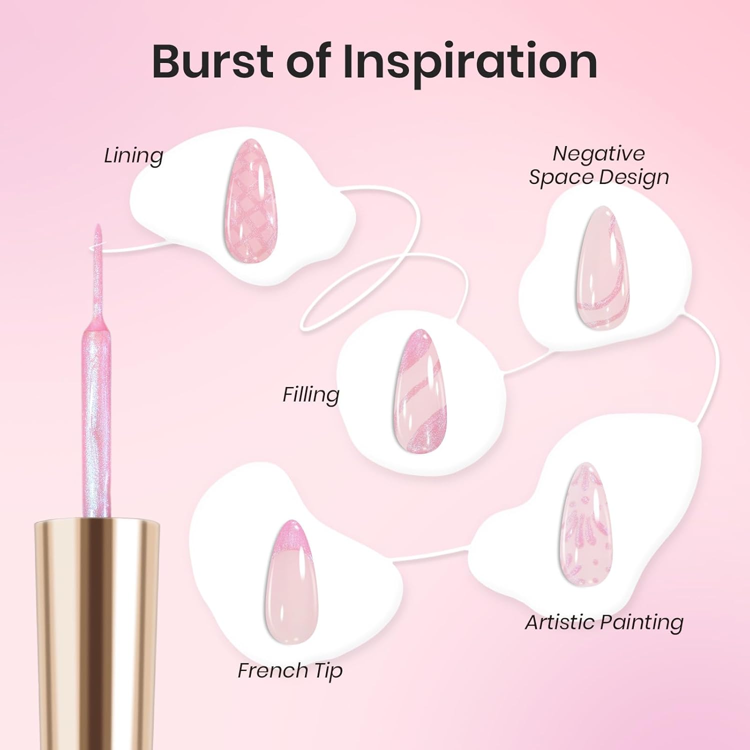 Beetles Pearl Pink Gel Nail Polish,Pearlescent Pink Mermaid Nail Drawing Gel Nail Art Polish Soak Off Uv Led Shimmer Gel Liner Nail Art with Dotting Pen & Heart Nail Charms for Women-Velvo Beauty