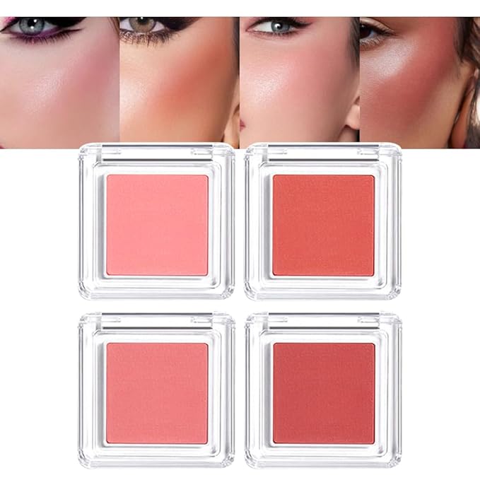 Blush for Cheeks Professional Makeup Palette, Comes with 4 Separate Powder Palette,Blendable and Fade-Resistant for Eyes,Lips & Cheeks Long-Wear Matte Finish,Color-Coral Nude Pink Red Comes with Brush-Velvo Beauty