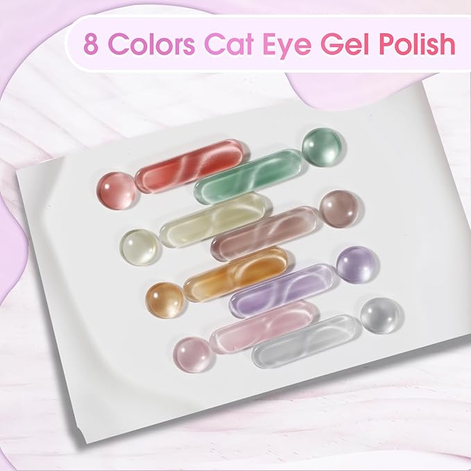 ROSALIND Cat Eye Gel Nail Polish, 8 Color Jelly Gel Polish with Magnet Stick Magnetic Cateye Translucent Effect Sheer Glitter Collection Manicure Gifts for Women-Velvo Beauty