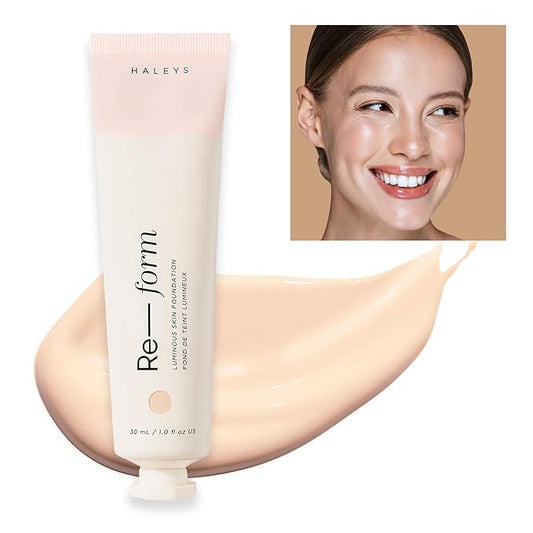 HALEYS Re-form Luminous Skin Foundation, VEGAN + CRUELTY-FREE, Blurs, Conceals, Blendable, Buildable Med-to-Full Coverage, Weightless, Oil-free, All-Day Wear, Hyaluronic Acid, All skin types (2.15)-Velvo Beauty