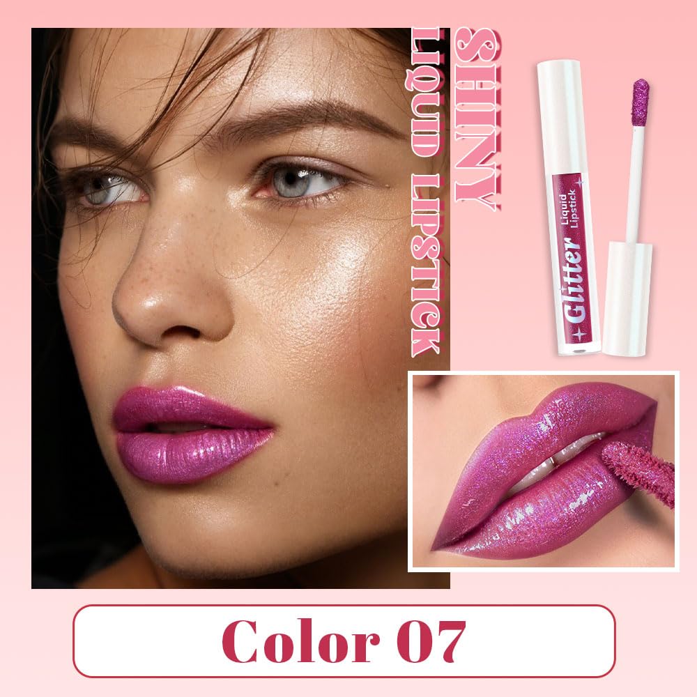 Purple Metallic Lipstick for Women,Lightweight Glitter Sparkling Liquid Lipsticks,Shimmer Lip Gloss Stain Long Lasting Waterproof Smudge Proof Non-Drying 24 Hour Full Coverage Lip Makeup,Vegan-Velvo Beauty