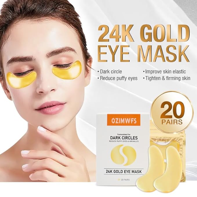 Organic 24K Gold Eye Mask with Collagen. Treatments reduce Puffy Eyes and Dark Circles Reduce Wrinkles and Fine lines-Velvo Beauty