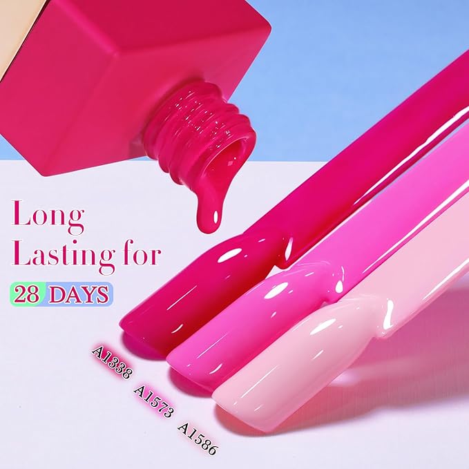 Double Rhythm 6 Pcs 15 ML Gel Polish Set Same Color Same Bottle Soak Off Gel Polish Kit Nail Art Manicure Salon DIY at Home for Women (Bright Neon Light Pink Purple-T6-13)-Velvo Beauty