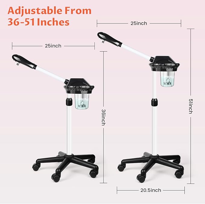 Professional Facial Steamer, Stand on Wheels Face Steamer, SPA Ozone Nano Steamer for Facials-Velvo Beauty