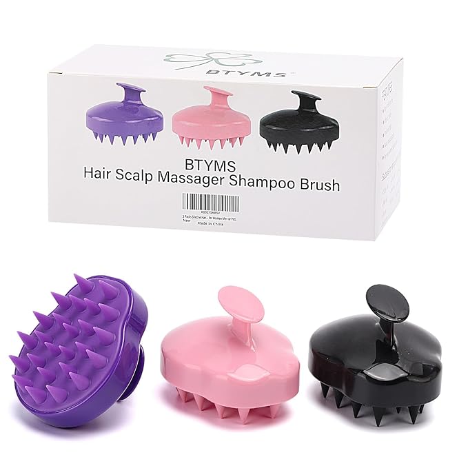 BTYMS 3 Pcs Silicone Scalp Scrubber Shampoo Brush Scalp Massager & Exfoliating Brush for Dandruff Removal, Hair Growth-Multi-Color-Velvo Beauty