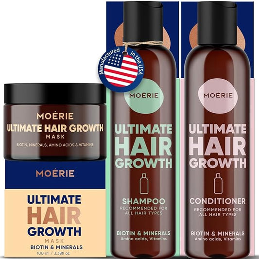 Moerie Ultimate Mineral Shampoo and Conditioner Set - Vegan Friendly, Paraben Free, Hair Growth Products for Longer, Thicker, Fuller Hair - Includes Hair Mask-Velvo Beauty