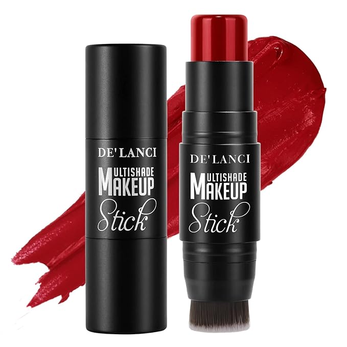 Matte Blush Stick with Built in Brush for Cheeks Summer,Ultra Pigmented Color Pop Makeup Dark Red Blush for Cheeks/Lip/Eyes,DE’LANCI Makeup Gifts for Women/Girl,Travel Size Cute Blush,Cruelty-Free #5-Velvo Beauty