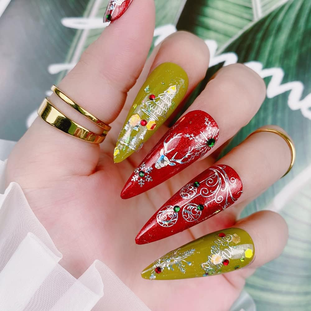 9 Sheets Merry Christmas Nail Art Stickers Decals Self-Adhesive Holiday Snowflakes Laser Silver Snowman Bell Nail Supplies Nail Art Design Decoration Accessories-Velvo Beauty