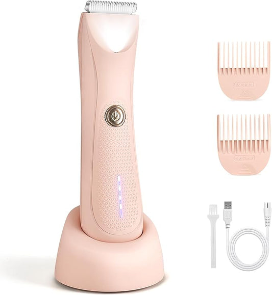 Riokko Bikini Trimmer for Women with LED Light and IPX7 Waterproof Dual Charging, Skin-Safe Cordless Pubic Hair Shaver with Battery Indicator-Velvo Beauty