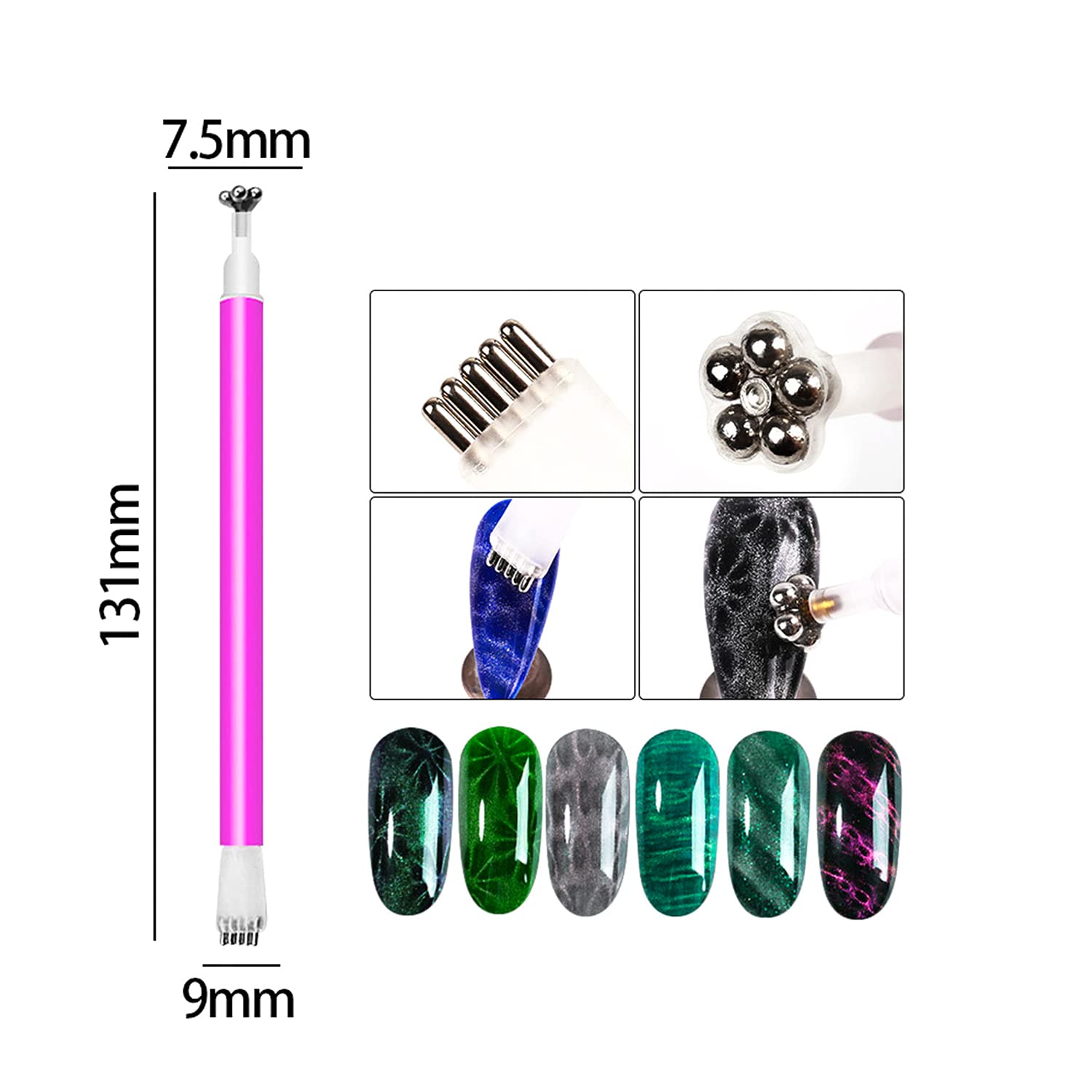 8 Pieces Nail Magnet Tool Set Double-Head Flower Design Nail Magnet Pens Animal Eye Magnetic Plate Multi-Function Magnet Board Magnet Stick 3D Magnetic for Cat Eye Gel Polish Nail Art-Velvo Beauty