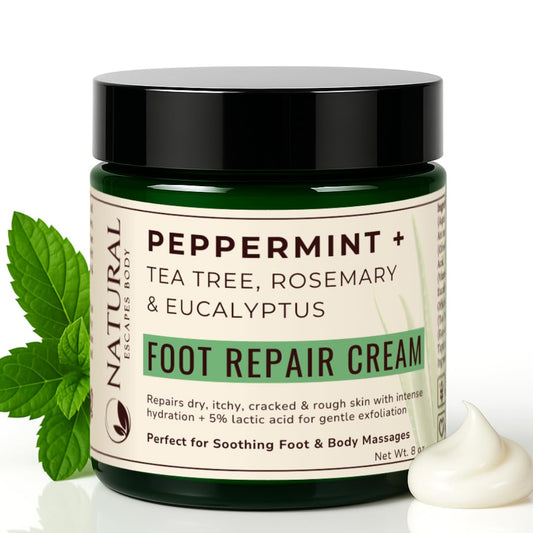 Peppermint, Rosemary, Eucalyptus & Tea Tree Oil Foot Cream for Dry Feet, Cracked Heels, Calluses, Athlete's Foot - Heel Repair Cream for Women & Men (8 oz)-Velvo Beauty