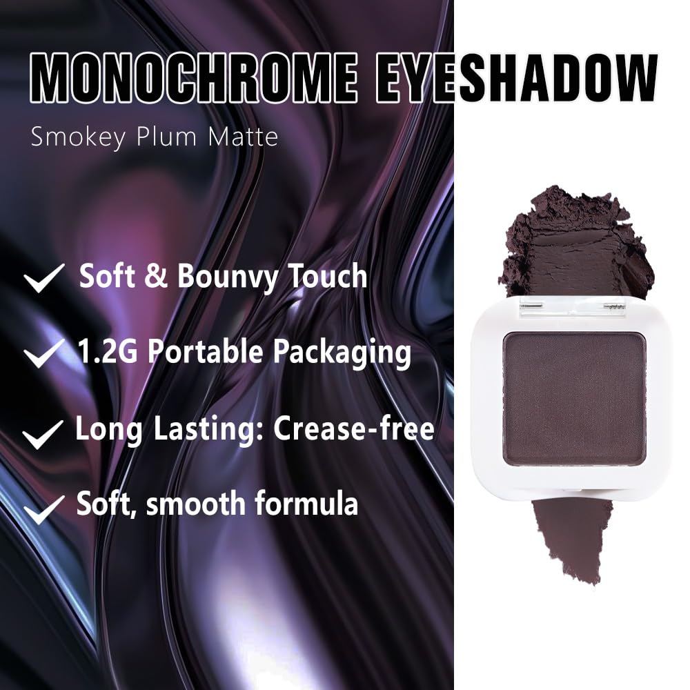 Matte Singe Eye Shadow Palette Makeup, Matte Smokey Plum Monochrome Eyeshadow For Old Women, Mini Singe Pressed Pigmented Waterproof Sombras Para Ojos, Vegan, Talc,Paraben & Cruelty Free, 15-Velvo Beauty