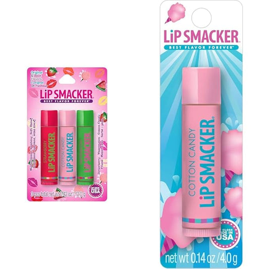 Lip Smackers Best Flavor Forever Lip Balm Trio with Strawberry Watermelon & Dr. Pepper Plus Cotton Candy Lip Balm-Velvo Beauty