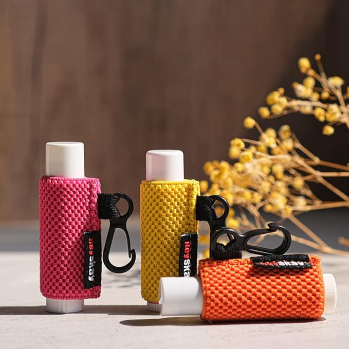 3PCS Lip Balm Holder Sleeves Keychain Lipstick Sleeves Lip Gloss HolderKeychain Chapstick Elastic Sleeves(Black/Brown/Blue)-Velvo Beauty