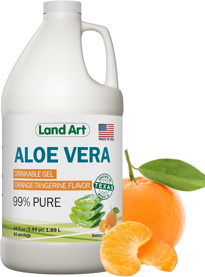 Pure Aloe Vera Drinkable Gel - Orange Tangerine Flavored - Cold-Processed Inner Filet - from Organic Fresh Leaves from Texas - for Heartburn Relief - Acid Reflux - 64 fl oz-Velvo Beauty
