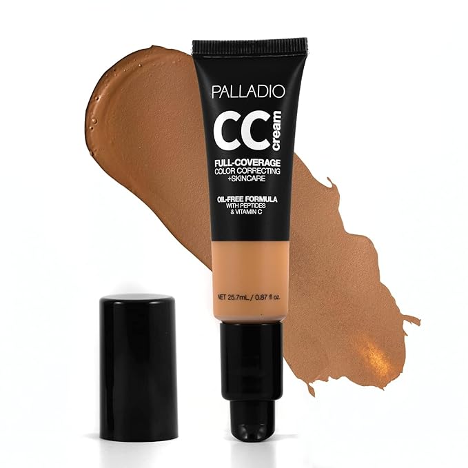 Palladio Full-Coverage Color Correction CC Cream, Oil-Free w/ Peptides&Vitamin C, Best for Correcting Redness&Uneven Skin Tone, Buildable Foundation (Rich 51W, Warm Undertone), 0.87 Fl Oz (Pack of 1)-Velvo Beauty
