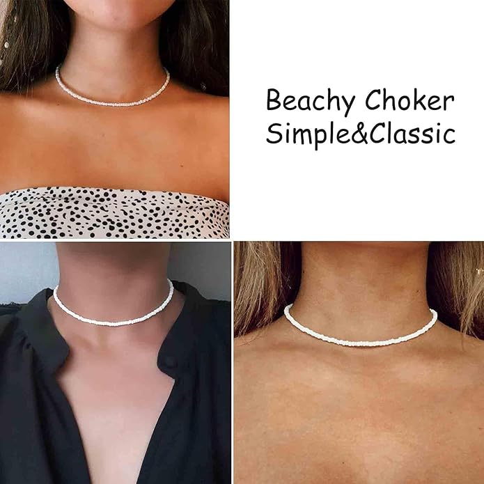 Boho Seed Bead Choker Necklace Tiny Rice Bead Necklace Chain Beachy Necklace Chain Jewelry for Women and Girls-Velvo Beauty
