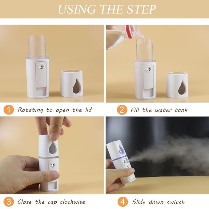 Nano Facial Mister Portable Mist Sprayer with Mirror Mini Cool Mist Spray for Skin Care & Facial Body Moisturized & Eyelash Extensions, USB Rechargeable (White)-Velvo Beauty