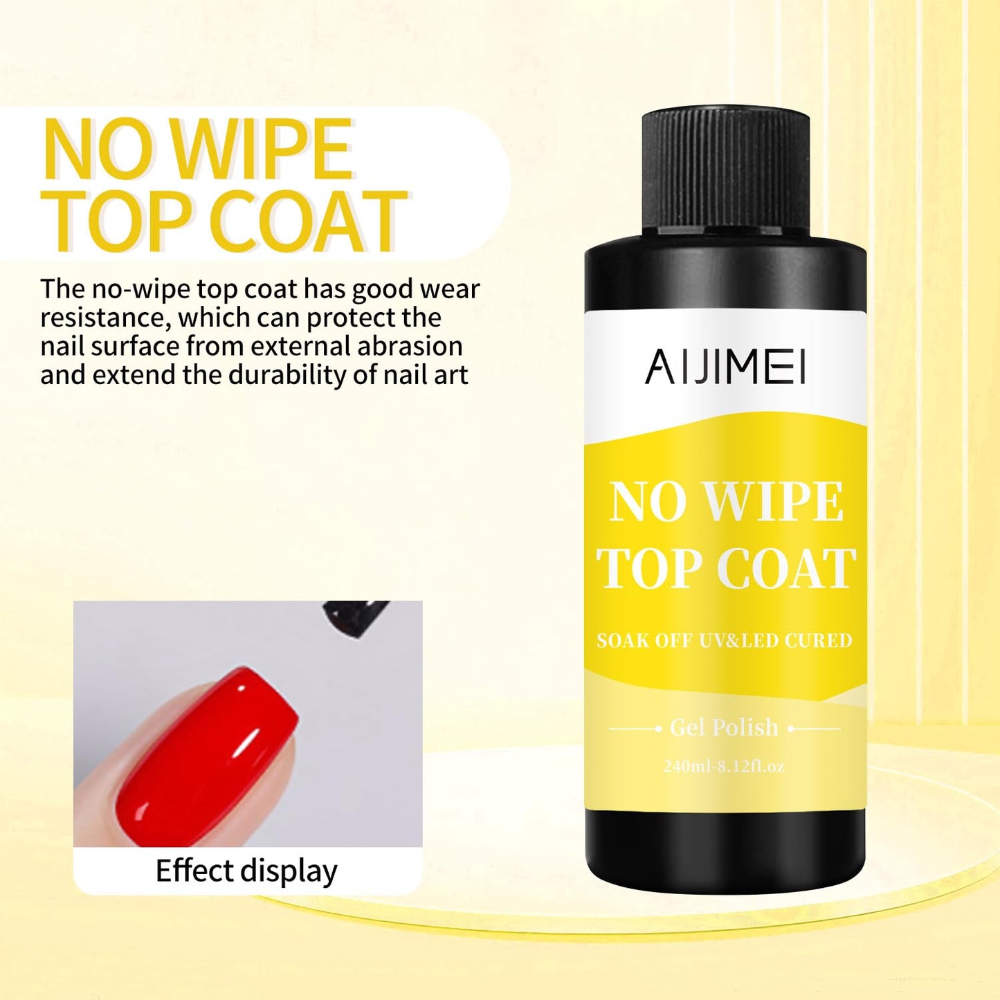AIJIMEI 240ml Gel Polish No Wipe Top Coat Long Lasting Top Gel for Acrylic Nails,Gel Top Coat for Home DIY and Nail Salon Non-Wipe TopCoat for Gel Polish 8 Fl Oz-Velvo Beauty
