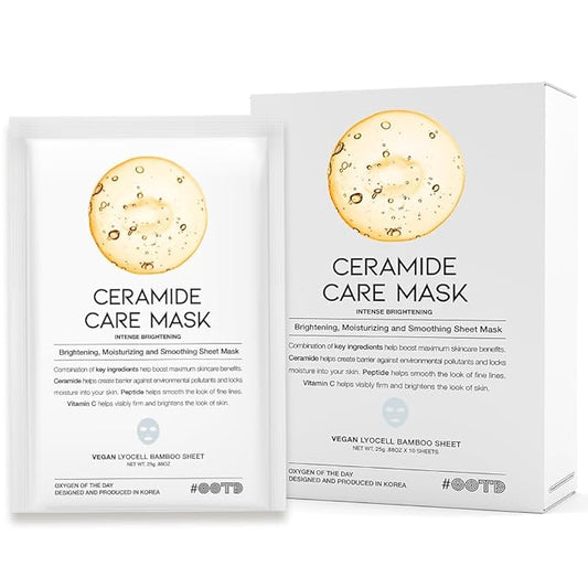 #OOTD Ceramide Brightening Sheet Mask For Face, Moisturizing, Anti Aging Ceramide, Peptide, Vitamin C, EVE Vegan 10EA-Velvo Beauty