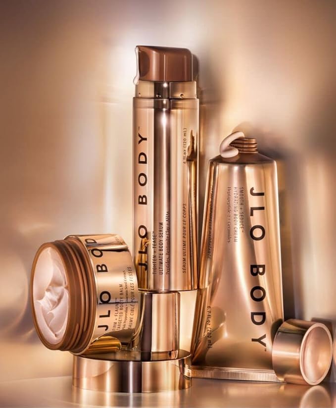 JLO BEAUTY The Ultimate Body Trio | Includes 4.2 fl oz Booty Balm, 4 fl oz Body Serum & 6.7 fl oz Body Cream | Brightens, & Firms for Smooth Skin-Velvo Beauty