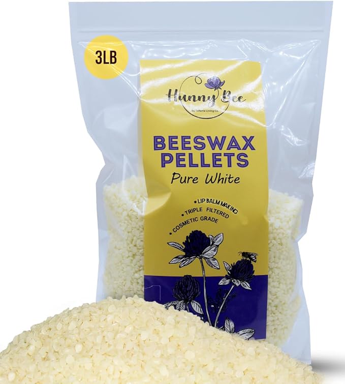 HUNNYBEE Beeswax Pellets 3LB, 100% Pure Bees Wax for DIY Candles, Skin, Body Cream, Face, and Hair Care, Lotions Deodorant, Lip Balm and Soap Making (Pure White, 3 lbs)-Velvo Beauty