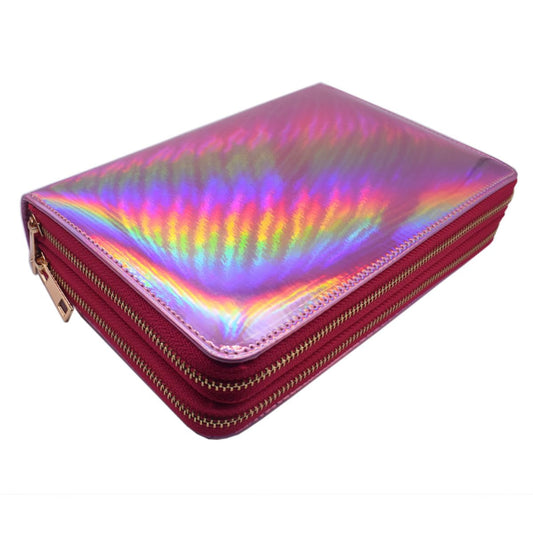 Mezerdoo 216 Slots Stamping Plate Holder Case Rainbow Laser Design Round Square Rectangular Nail Art Stamp Template Organizer 1pcs Empty Nail Art Plate Case Bag (pink- 216 Slots)-Velvo Beauty