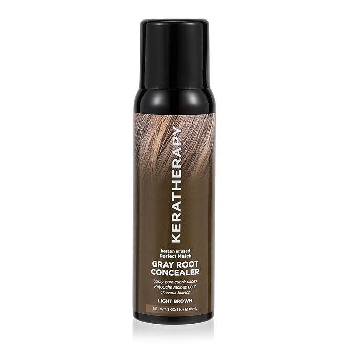 Keratherapy Keratin Infused Perfect Match Gray Root Concealer Spray, Light Brown, 3 oz, 118ml - Root Cover Up Spray to Hide Gray Roots - Keratin Therapy Hair Darkening & Temporary Scalp Concealer-Velvo Beauty