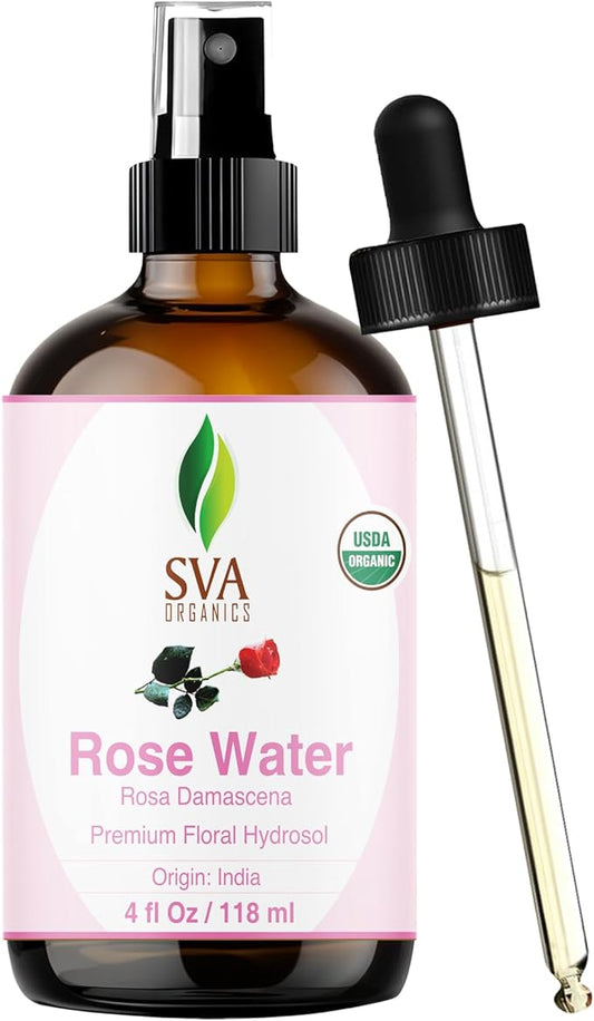 SVA ORGANICS Rose Water 4oz (118 ml) Refreshing Rose Water Spray for Skin Care, Skin Hydration, Bath, Soaps, Haircare & Aromatherapy-Velvo Beauty