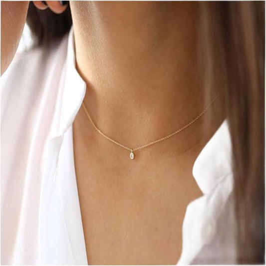 Boho Tiny Crystal Choker Gold Clear Quartz Pendant Necklace Minimal Dot CZ Choker Necklace Simple Everyday Necklace Wedding Necklace Jewelry for Women and Girls Gifts-Velvo Beauty