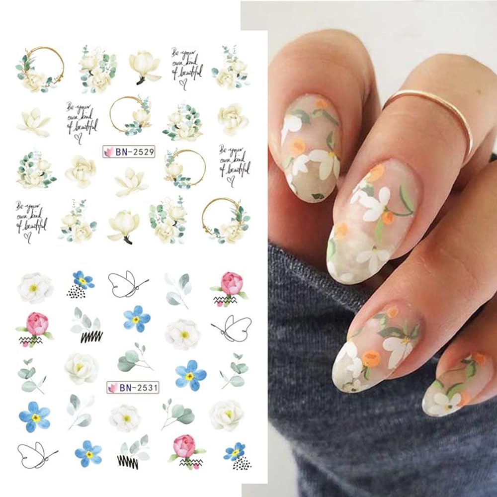12 Sheets Flower Water Transfer Nail Stickers Purple Fresh Flower Nail Art Decals with Assorted Pattern Blossom Floral Butterfly Dragonfly DIY Nail Art supplies for Women Nail Decorations Manicure Tip-Velvo Beauty