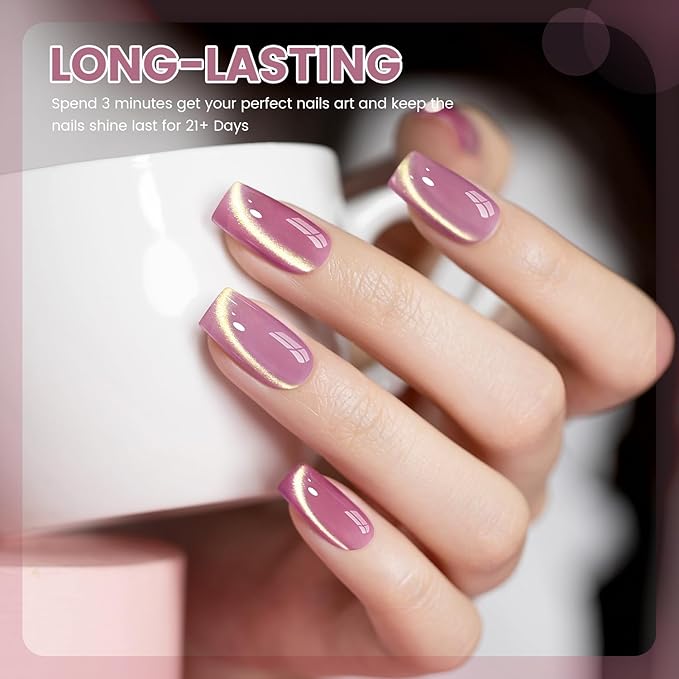 RARJSM Jelly Nude Gold Glitter Cat Eye Gel Nail Polish Set 6Pcs Sheer Pink Light Purple Champagne Mavue Brown Diamond Cateye Gelpolish with Magnetic Stick UV LED Curing Require Home Salon Nail Design-Velvo Beauty