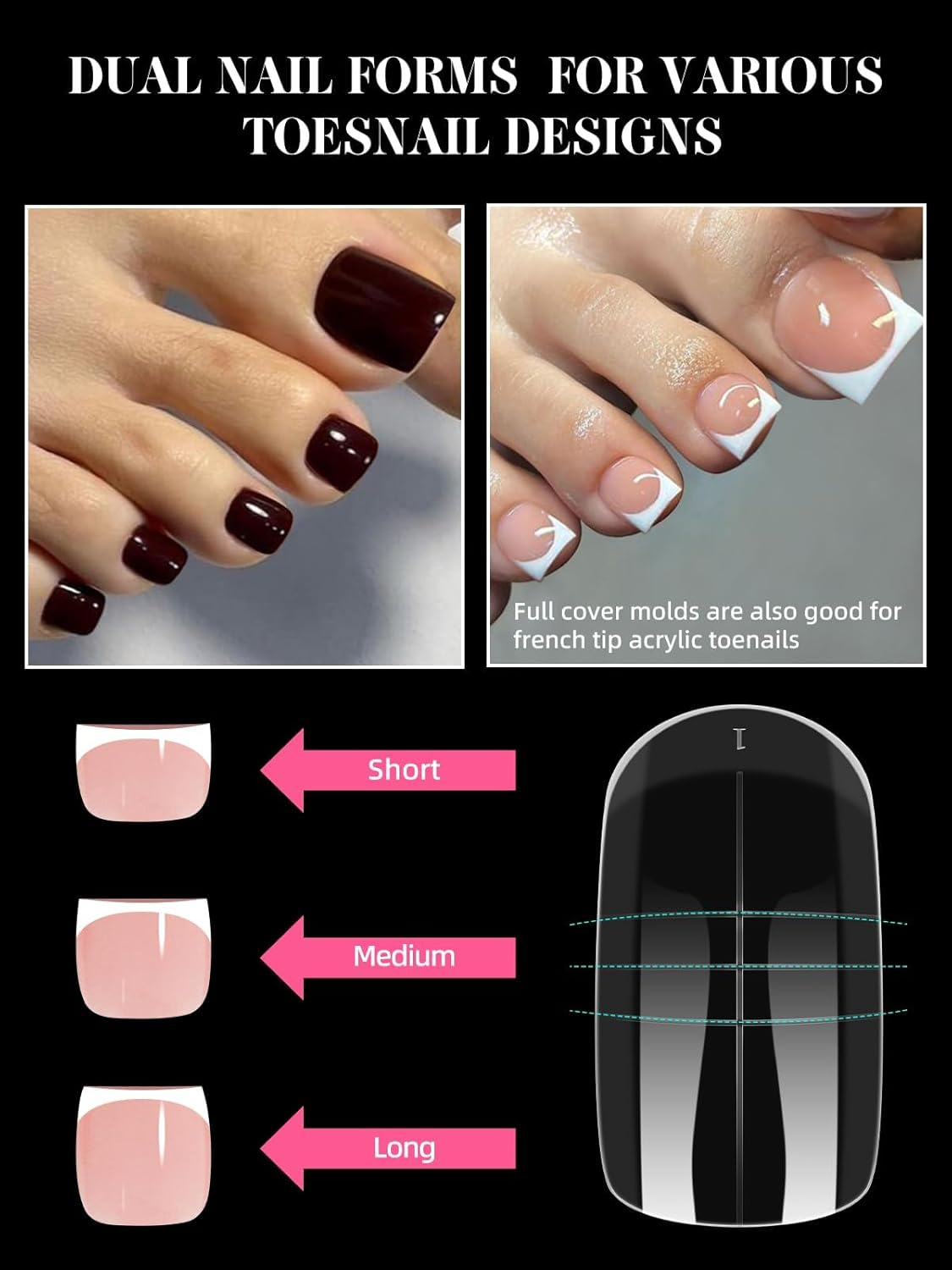 300 Pcs Toe Dual Nail Forms for Poly Extension Gel, EBANKU Toenail Dual Forms Reusable Full Cover Molds for French Tip Acrylic Toenails Pedicure for Salon & DIY at Home 15 Sizes-Velvo Beauty