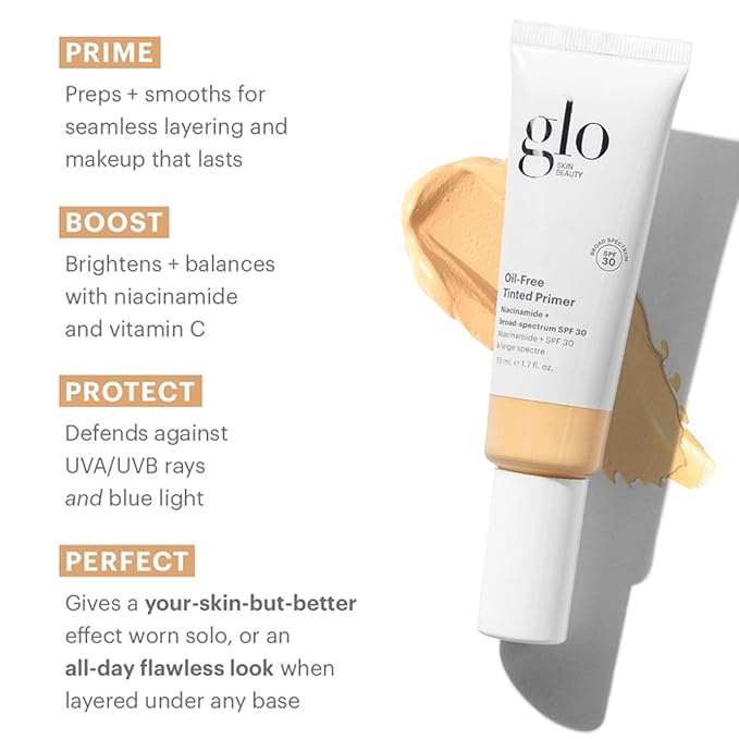 Glo Skin Beauty Oil-Free Tinted Primer SPF 30, (Light Medium), 1.7 oz - Mineral Makeup for Face, 4-in-1 Foundation Primer, Sheer Coverage, Skincare & Sunscreen With Broad Spectrum UVA/UVB Protection-Velvo Beauty