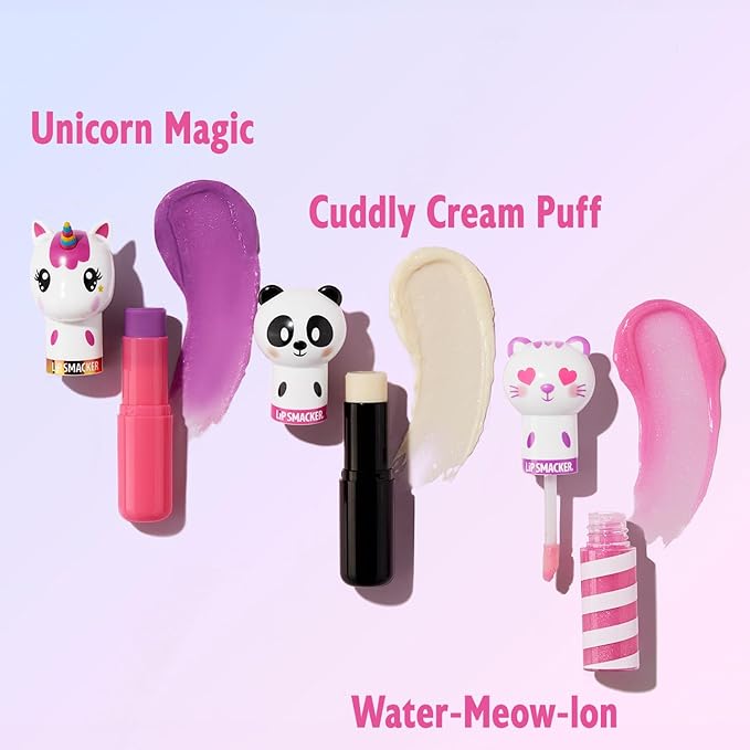 Lip Smacker Lippy Pals, Set of 3 Flavored Moisturizing & Smoothing Soft Shine Lip Balm, Hydrating & Protecting Fun Tasty Flavors ,Cruelty-Free & Vegan - Unicorn, Bunny, Llama-Velvo Beauty