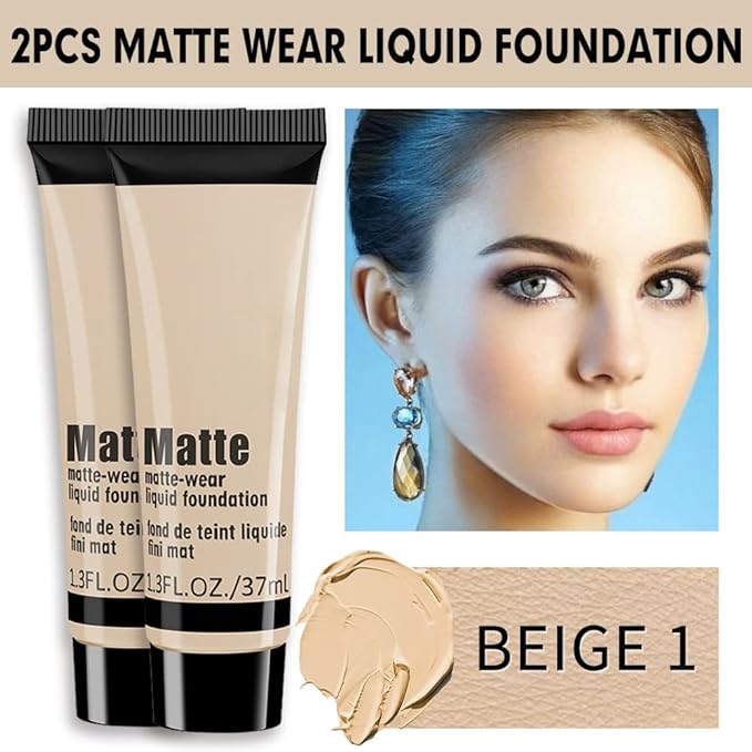 2 Pack Liquid Foundation Cream for Face Makeup,Durable Full Coverage Matte Concealer Make Up,Oil Control & Waterproof Base Primer -1+1 Fl.Oz-BEIGE 1#-Velvo Beauty