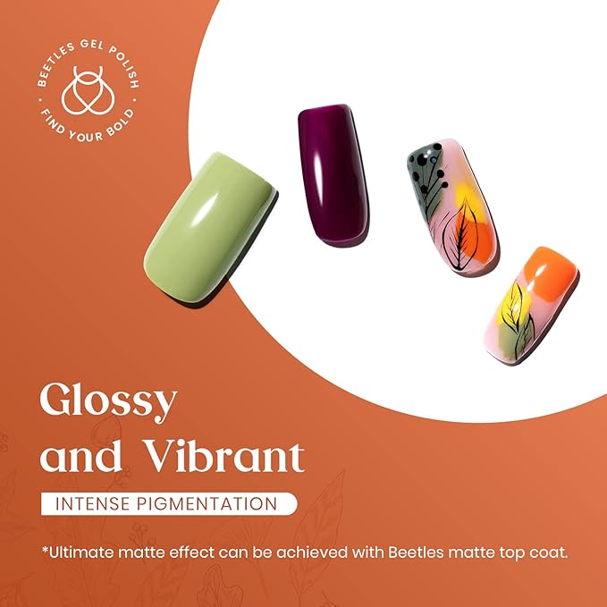 Beetles Fall Gel Polish Set, Burgundy Red Green Orange 6 Colors Gel Nail Polish Colors Sunset Leaves Soak Off Nail Art Lamp UV LED Cured Manicure Nail at Home Gifts for Women-Velvo Beauty
