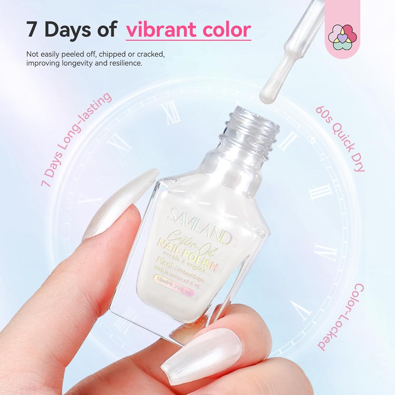 SAVILAND Color Artistry Pearl White Nail Polish - 7 Days Shimmer Aurora Finish Fingernail Polish, Ultra Quick -Dry & Long-Lasting Glossy Toe Nail Lacquer for Salon Manicures & Pedicures DIY Nail Art-Velvo Beauty