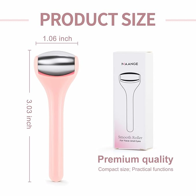 MAANGE Mini Eye & Face Rollers for Eye Massager, Stainless Steel Eye Ice Roller for Relief Puffiness Migraine Skincare Facial Roller (Pink)-Velvo Beauty