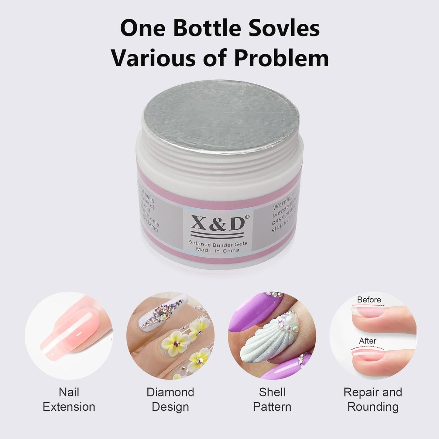 X&D Gel Nail Polish Kit UV Polygel Quick Dry 56g Natural Clear Color Nail Extension with Nail Form, Acrylic Nail Sable Brush with Cap Set(Pink)-Velvo Beauty