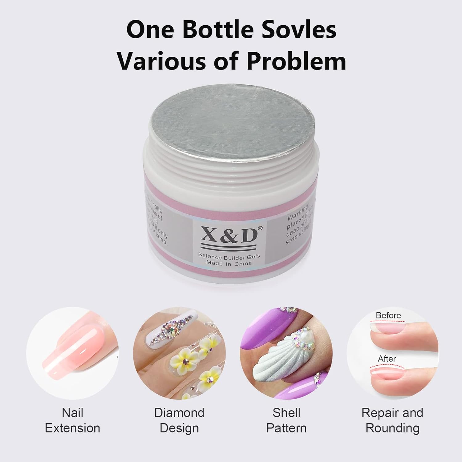 X&D Gel Nail Polish Kit UV Polygel Quick Dry 56g Natural Clear Color Nail Extension with Nail Form, Acrylic Nail Sable Brush with Cap Set(Pink)-Velvo Beauty