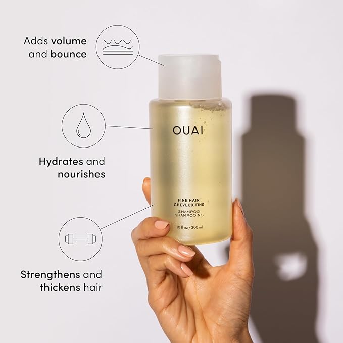 OUAI Fine Shampoo - Volumizing Shampoo with Strengthening Keratin, Biotin & Chia Seed Oil for Fine Hair - Delivers Clean, Weightless Body - Paraben, Phthalate & Sulfate Free Hair Care (10 Fl Oz)-Velvo Beauty