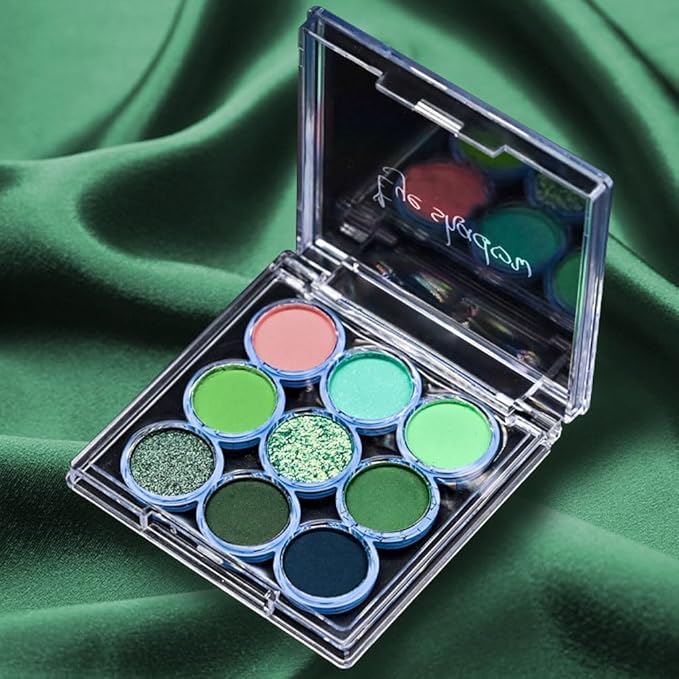 9 Colors Green Olive Matte Shimmer Eyeshadow Palette for Eye Makeup,High Pigmented Pink Emerald Mint Eye Shadow Primers Powder Palet de sombras de ojos-Velvo Beauty