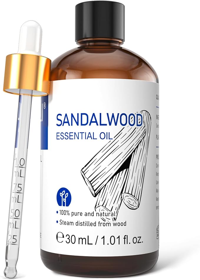 HIQILI Sandalwood Essential Oils 1 Fl Oz, 100% Pure Natural Therapeutic Grade for Skin, Diffuser, Perfume, Candle Soap Making, Includes Premium Quality Glass Dropper-Velvo Beauty