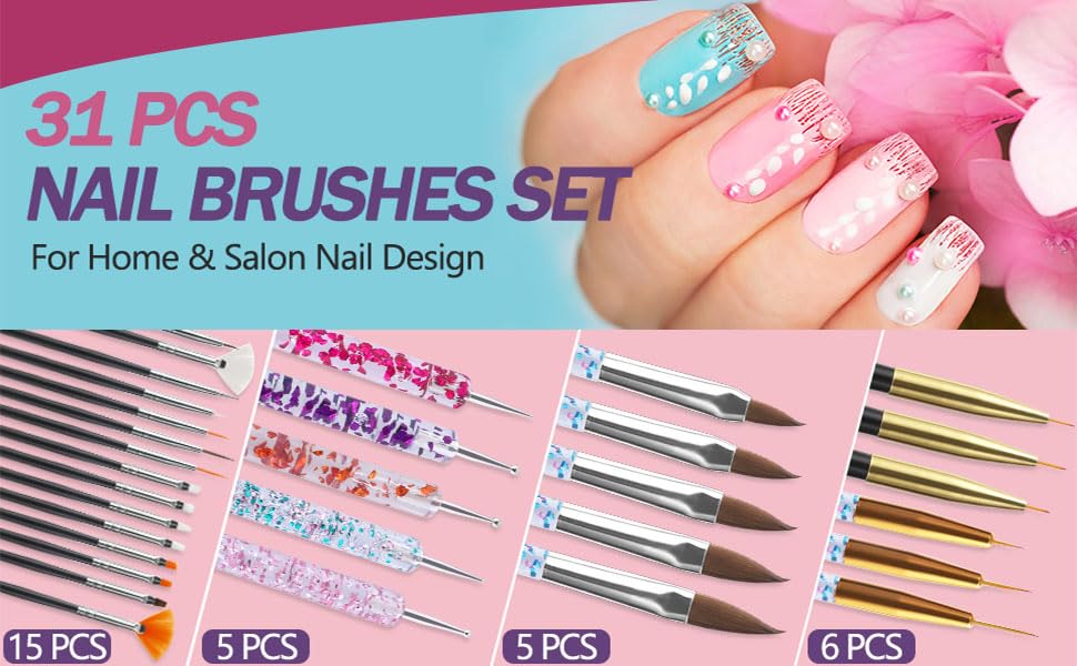 Artdone 35pcs Nail Art Pens brushes,Nail Art Tool Set,Nail Dotting Tools,Nail Dust Brush,Striping Nail Art Brushes for Long Lines,Nail Drawing Pen For Nail Design-Velvo Beauty